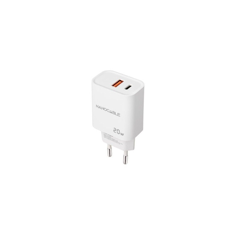 Caricatore da muro Nanocable USB-C/PD + USB-A/QC 20W Bianco Caricatore da muro Nanocable USB-C/PD + USB-A/QC 20W Bianco