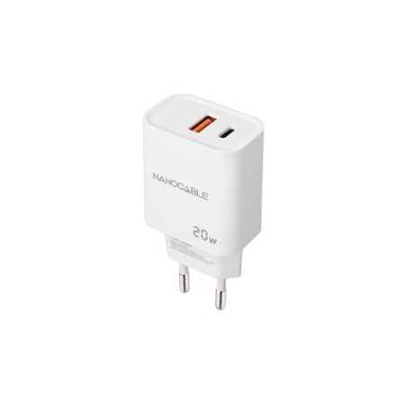 Caricatore da muro Nanocable USB-C PD   USB-A QC 20W Bianco