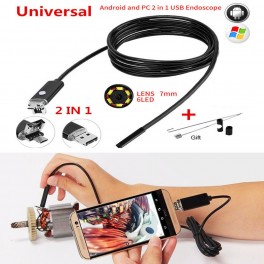 Endoscopio Android USB PC HD IP67 2in1 2M 7mm 6 Led TR-26126