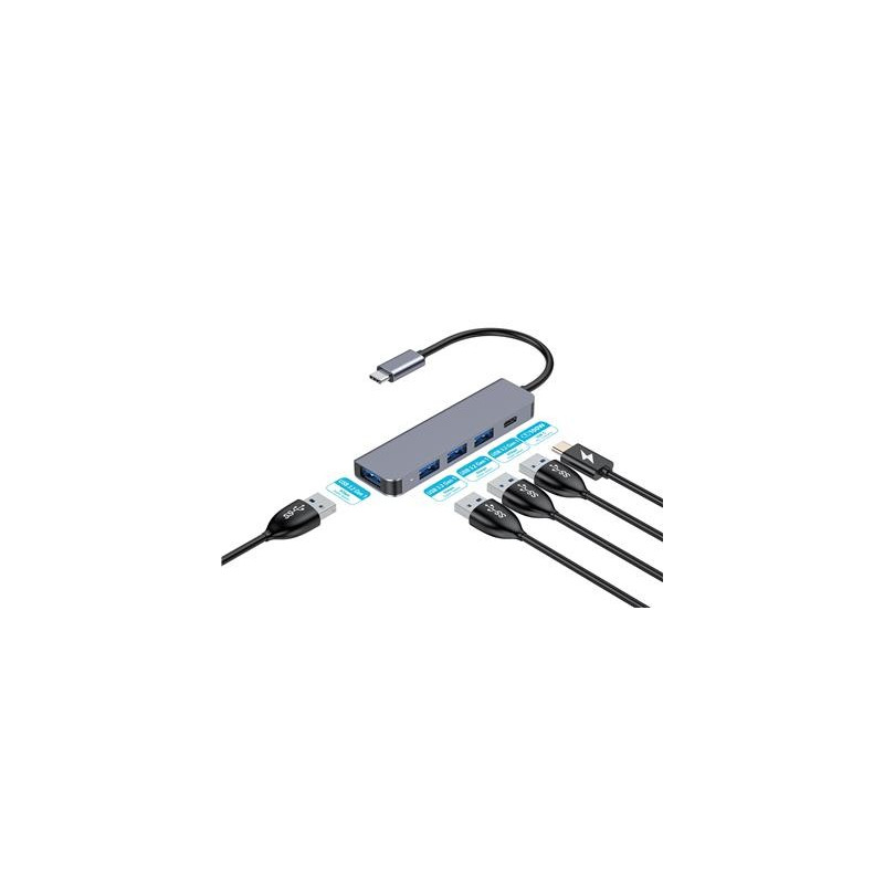 HUB USB-C A 4X USB-A 3.2 GEN1 + 1X USB-C PD 100W 5IN1 HUB USB-C A 4X USB-A 3.2 GEN1 + 1X USB-C PD 100W 5IN1