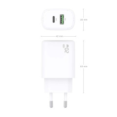 Caricabatterie Aisens GaN 20W 1xUSB-C PD3.0 1xUSB-A QC3.0