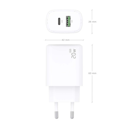 Caricabatterie Aisens GaN 20W 1xUSB-C PD3.0 1xUSB-A QC3.0