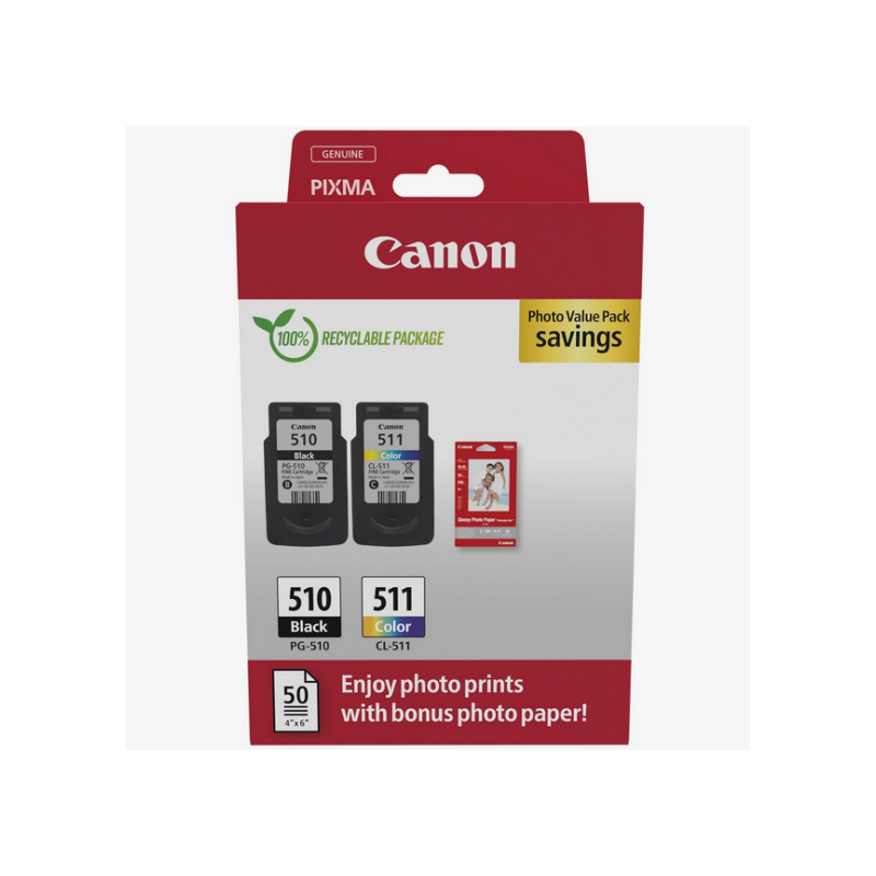 Multipack Cartucce Canon PG-510 CL-511 2970B017+carta 10x15 Multipack Cartucce Canon PG-510 CL-511 2970B017+carta 10x15