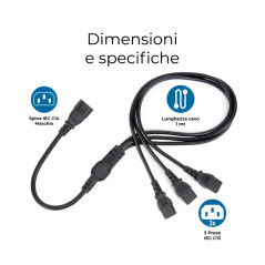 Cavo alim splitter ingresso IEC C14 3uscite IEC C13 10A 250V