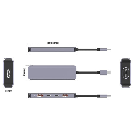 HUB 5IN1 10GBS USB-C A 2XUSB-A 3.2+2X USB-C 3.2+USB-C PD100W