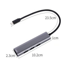 HUB USB-C A 4X USB-A 3.2 GEN1 5Gbps 10W ALLUMINIO