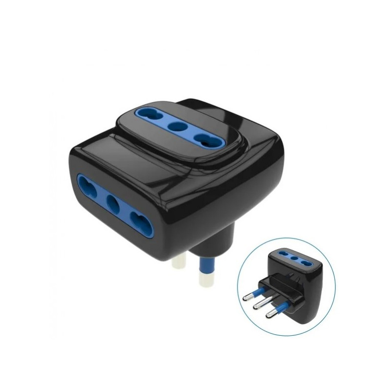 Adattatore presa tripla 16A/250V Max 1500W Nero Adattatore presa tripla 16A/250V Max 1500W Nero
