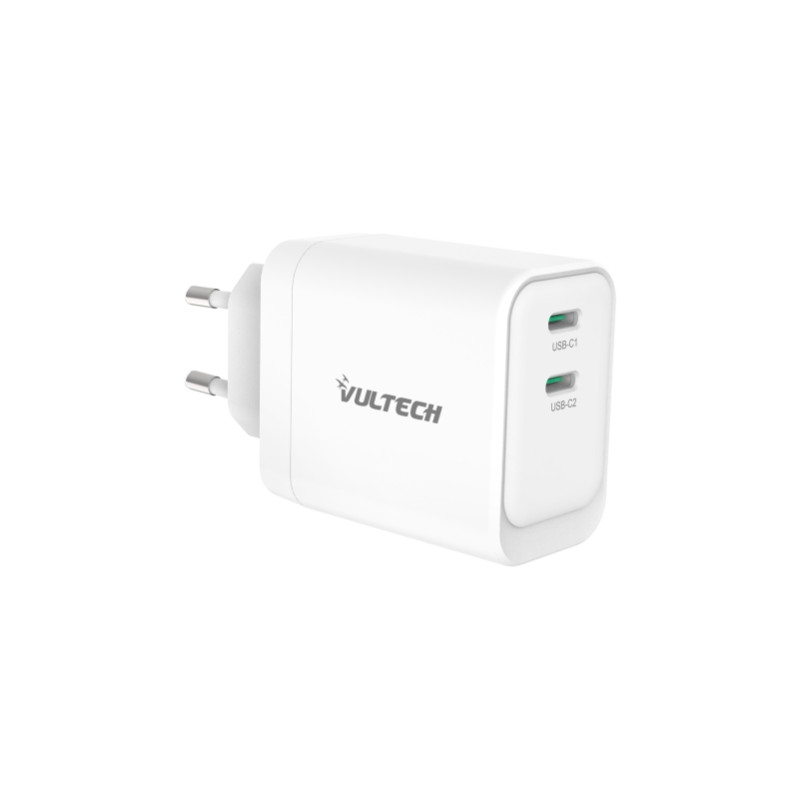 Caricatore da rete Vultech 2 porte Type-C GaN 45W PPS Bianco Caricatore da rete Vultech 2 porte Type-C GaN 45W PPS Bianco