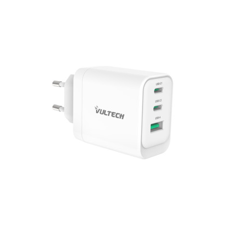 Caricatore da rete Vultech 2 Type-C + 1 USB GaN 65W Bianco