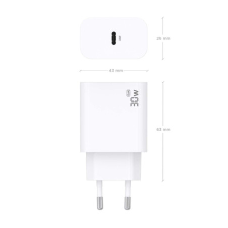 Caricabatterie Aisens GaN da 30W USB-C PD3.0 Bianco