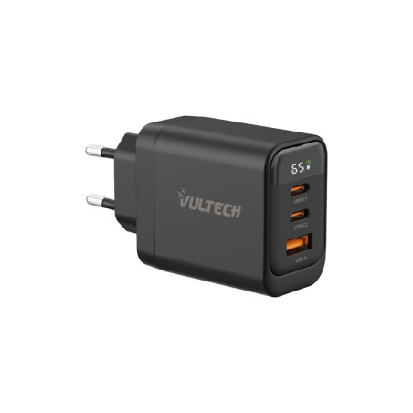 Caricatore da rete Vultech 2Type-C 1USB GaN 65W con Display