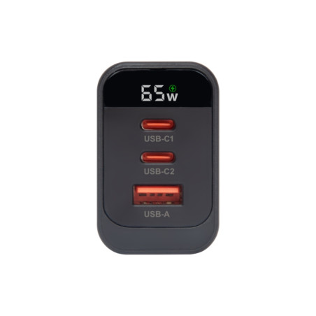 Caricatore da rete Vultech 2Type-C 1USB GaN 65W con Display