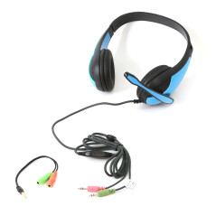 Cuffie Stereo HI-FI con microfono + adattatore 2-1 Blu