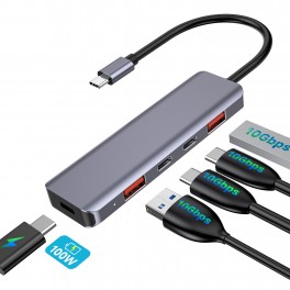 HUB 5IN1 10GBS USB-C A 2XUSB-A 3 2 2X USB-C 3 2 USB-C PD100W HUB 5IN1 10GBS USB-C A 2XUSB-A 3 2 2X USB-C 3 2 USB-C PD100W