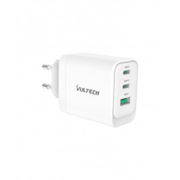 Caricatore da rete Vultech 2 Type-C 1 USB GaN 65W Bianco Caricatore da rete Vultech 2 Type-C 1 USB GaN 65W Bianco