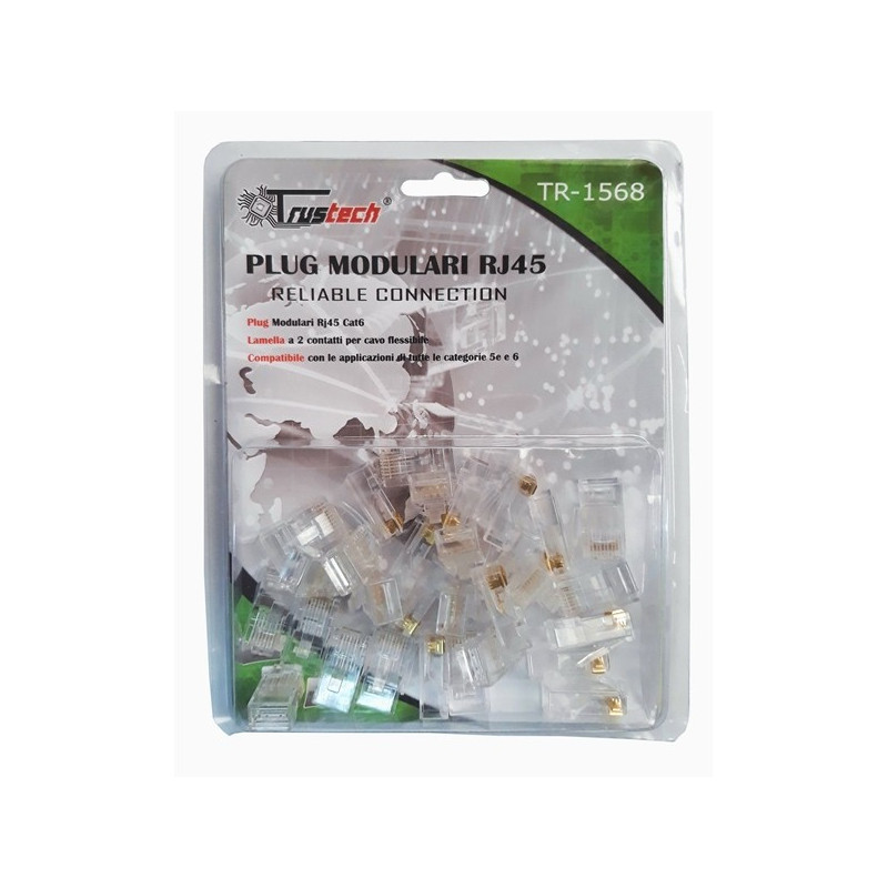 Connettori Modulari Trasparenti RJ45 UTP 8P8C 30Pz Plug