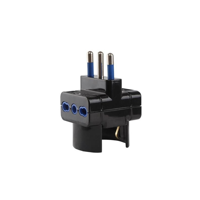 Adattatore presa tripla con schuko 16A/250V Max 1500W Nero