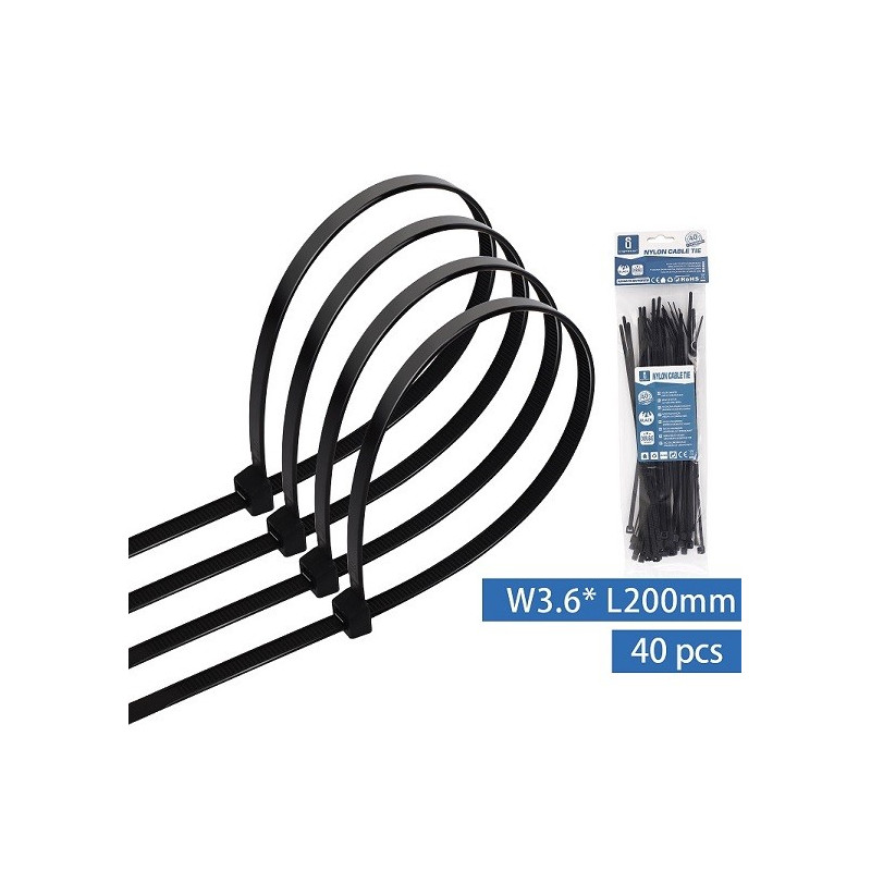 Fascette per cavi in nylon (conf. da 40PZ) 3,6x200mm nere