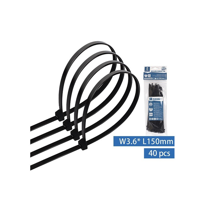 Fascette per cavi in nylon (conf. da 40PZ) 3,6x150mm nere
