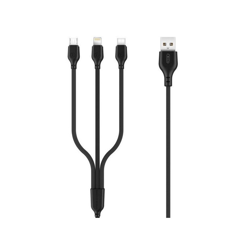 Cavo XO 3in1 ricarica rapida MicroUsb/Type C/Lightning 1mtBk