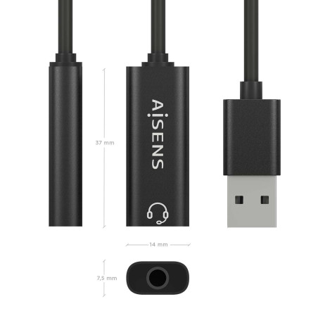 Convertitore audio da USB-A a Aisens 48KHz USB-A/M-JACK 3.5