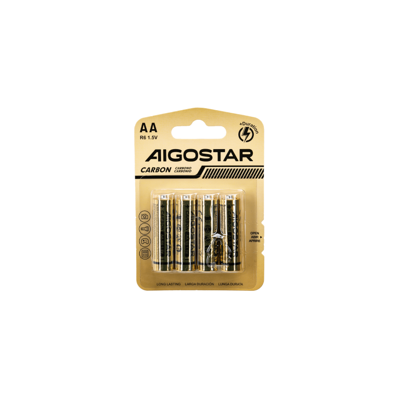 Batterie Aigostar Zinco Carbone AA LR6 1.5V Blister da 4PZ Batterie Aigostar Zinco Carbone AA LR6 1.5V Blister da 4PZ