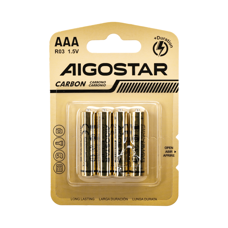 Batterie Aigostar Zinco Carbone AAA LR03 1.5V Blister da 4PZ Batterie Aigostar Zinco Carbone AAA LR03 1.5V Blister da 4PZ