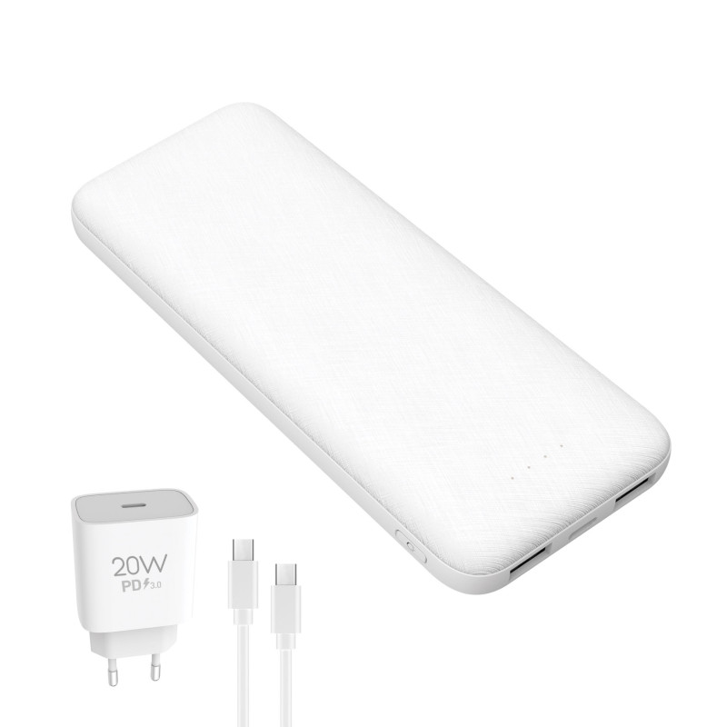 PowerBank Set 10000mAh CARICABATTERIE PD 20W CAVO 1M Bianco PowerBank Set 10000mAh CARICABATTERIE PD 20W CAVO 1M Bianco
