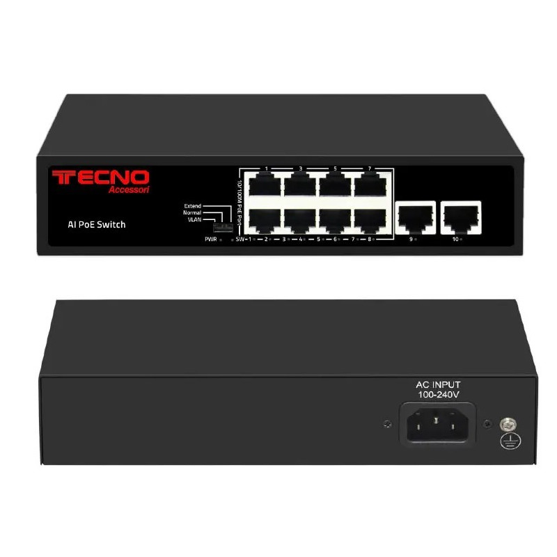 Switch PoE+ P8EH2EH 8+2 10/100Mbps RJ45